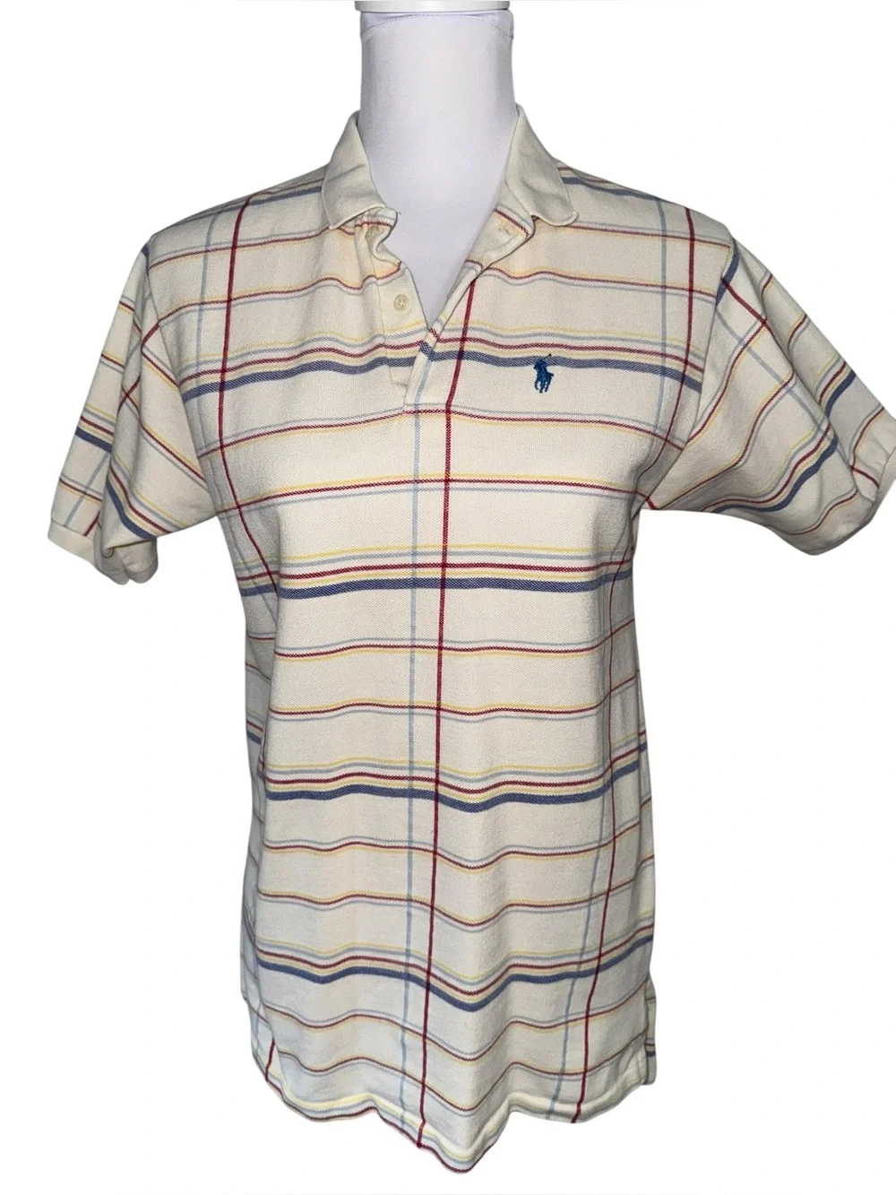 Polo Ralph Lauren Men’s Large Plaid Striped Polo Shirt USA 100% Cotton Vintage‎